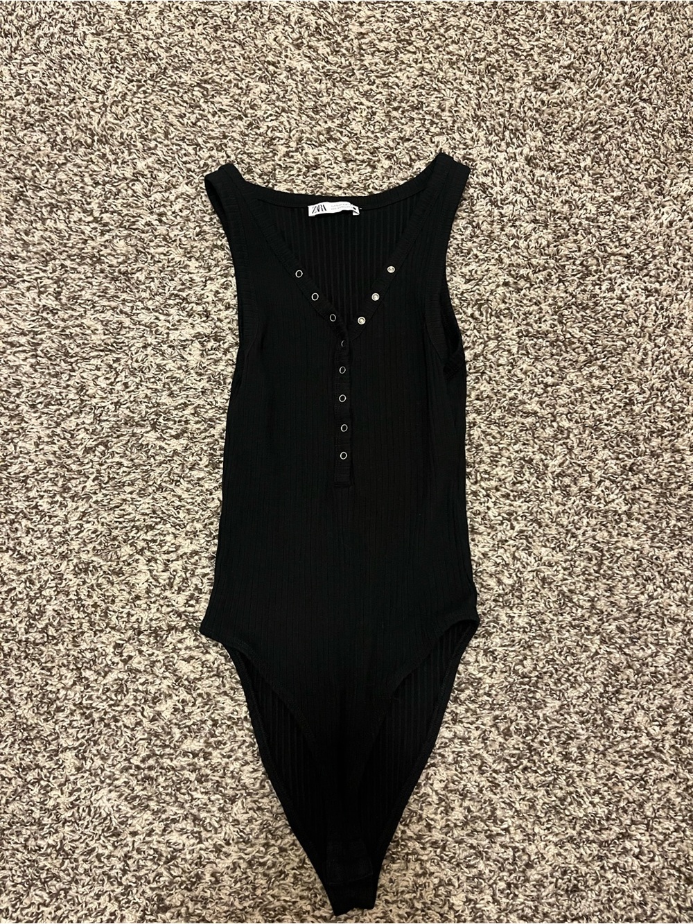 Zara Black Ribbed Henley One-Piece Bodysuit